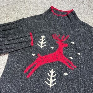 Vintage Nomadic Traders Women L High Neck Sweater Reindeer Rib Sleeve Chunky